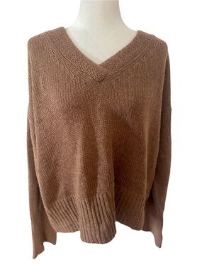 Oak + Fort Wool Blend Tie Back V Neck Oversized Sweater Brown L